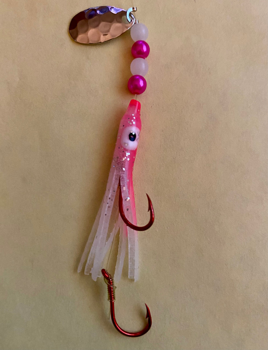 Micro Hoochie- Pink and White #3 Luminous Micro Hoochie with Nickel Sp –  Teton Tackle