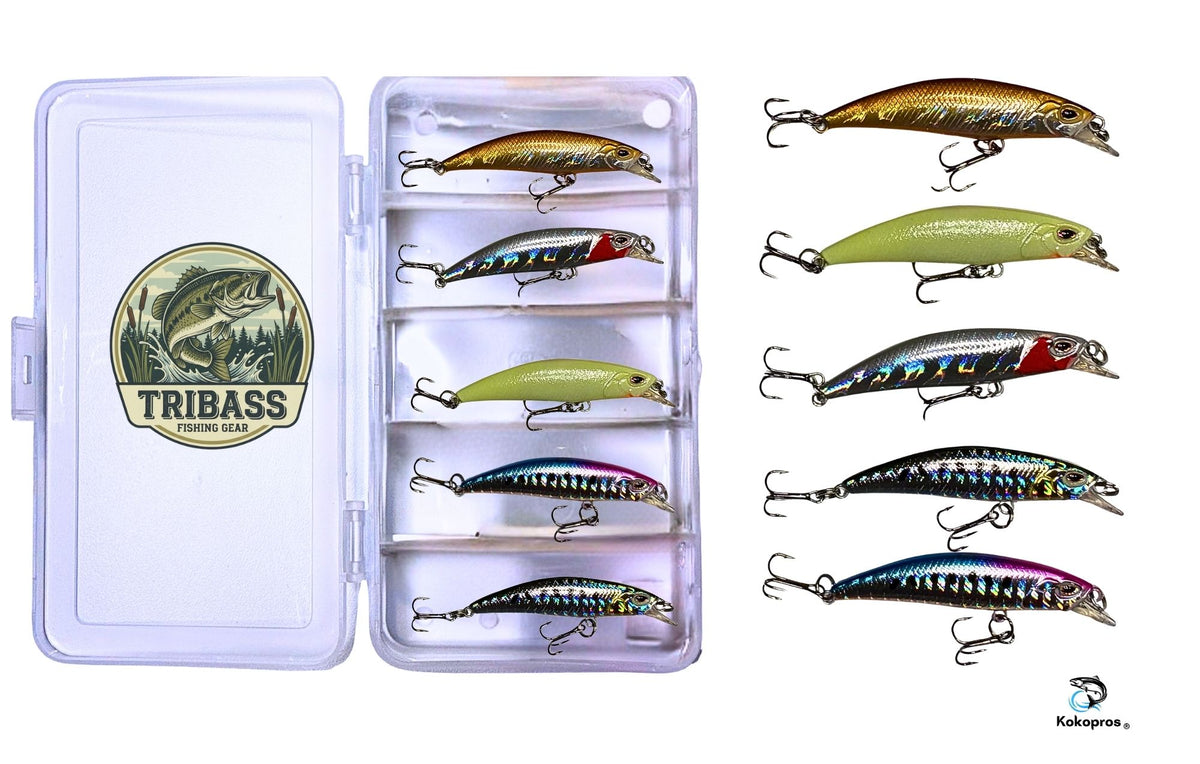 TRIBASS™ Minnow Bass Lures Multicolor 5- Pack with case