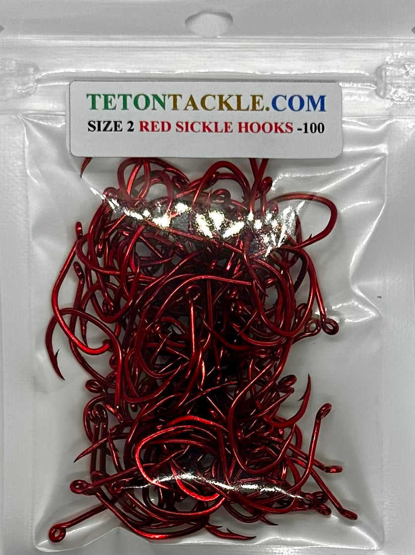 Hooks - Size #2 Pre-Tied Red Sickle Hooks -10 Pack – Teton Tackle