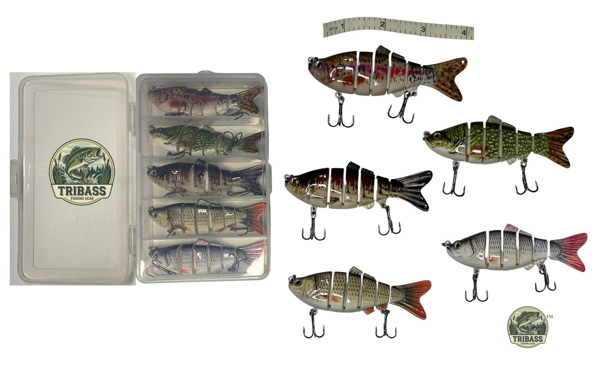 TRIBASS™ Bass Fishing Jointed Minnow Lures Multicolor 5- Pack with case