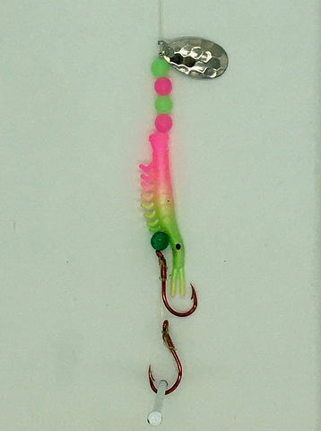 Shrimp - UV Micro Shrimp #06 -Green and Pink with Nickel Spinner Blade