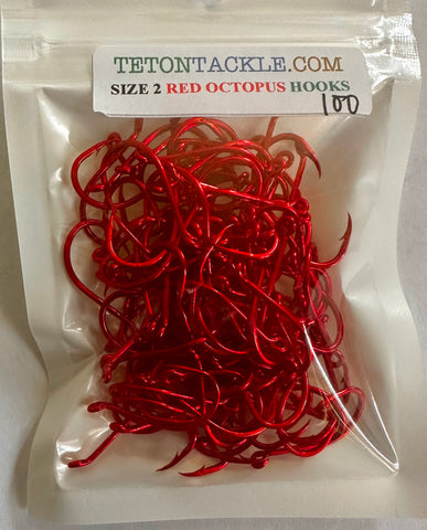 Hooks - Red Octopus Hooks - Size 2 - 100-PACK $10.95