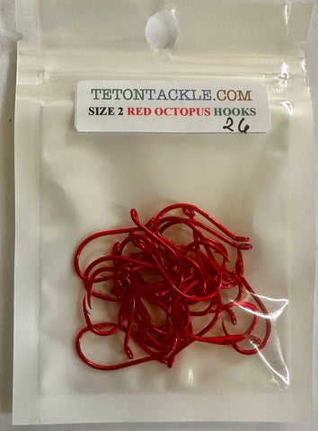 Hooks - Red Octopus Hooks - Size 2 - 26-PACK