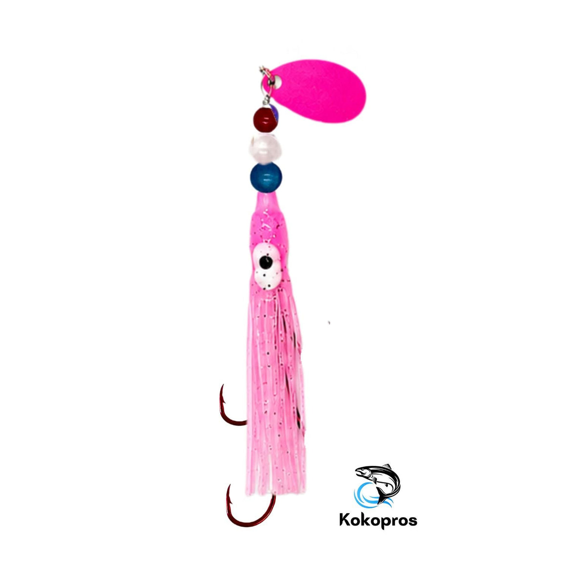 KOKOPROS® Lt Pink #1 luminous octopus hoochie, 6 cm, pink spinner blade