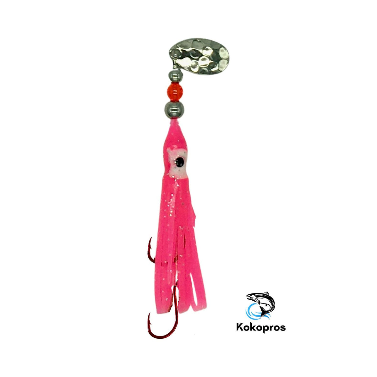 KOKOPROS® Hot Pink #2 luminous octopus hoochie, 6 cm, nickel spinner blade