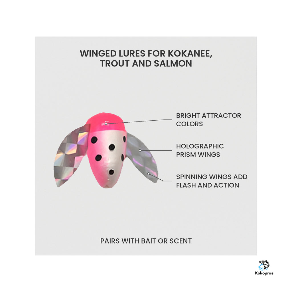 KOKOPROS® Spin n Glow spinners, 2 of each color, 6-pack, infographic
