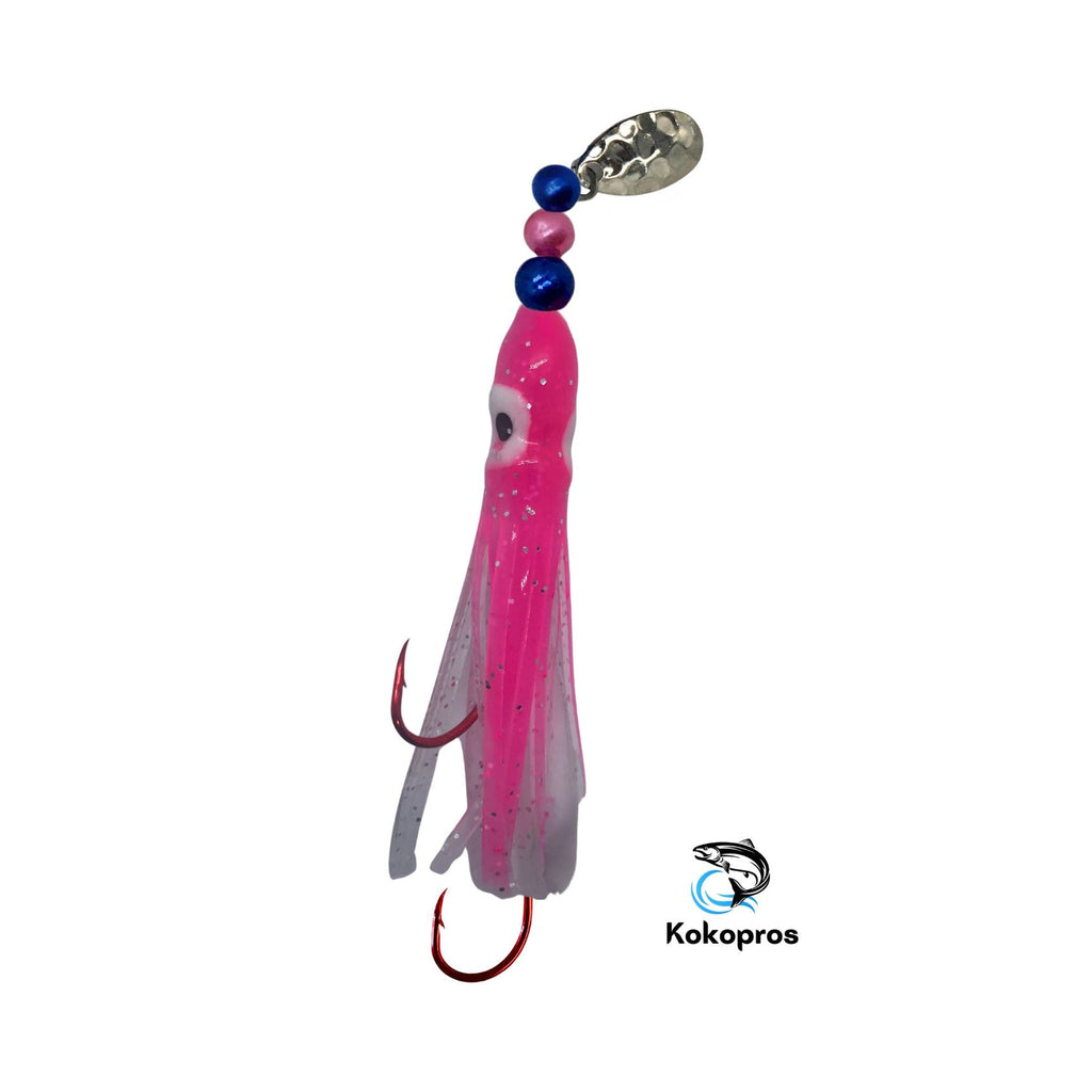 KOKOPROS® Pink and White #3 luminous octopus hoochie, 6 cm, nickel spinner blade