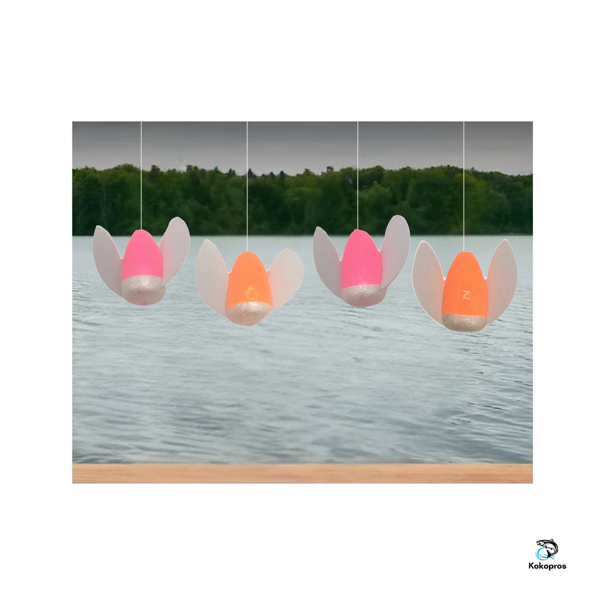 KOKOPROS® Spin n Glow spinners, 2 of each color, 6-pack, lake scene