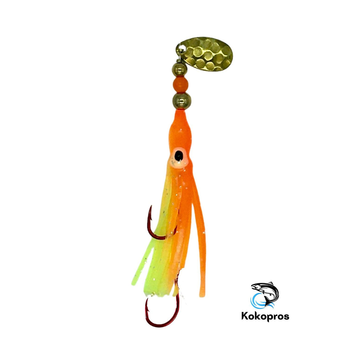KOKOPROS® Orange Chartreuse #4 luminous octopus hoochie, 6 cm, brass spinner blade