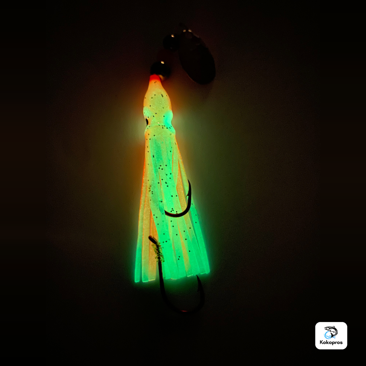 KOKOPROS® Orange Chartreuse luminous octopus hoochie glowing in the dark