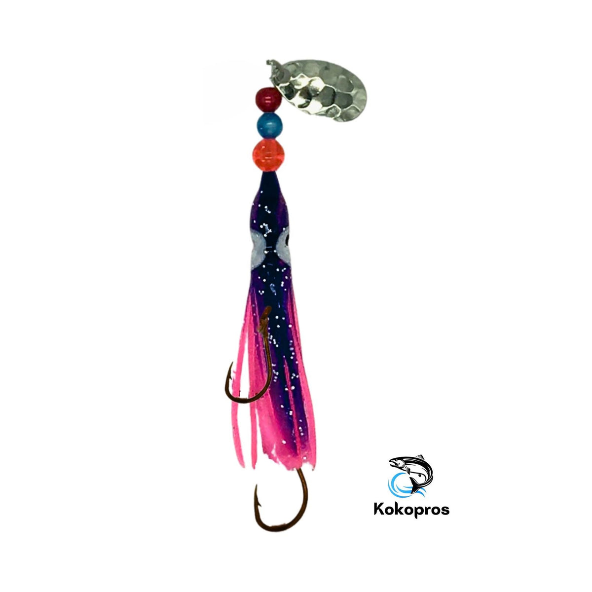 KOKOPROS® Purple and Pink #6 luminous octopus hoochie, 6 cm, nickel spinner blade