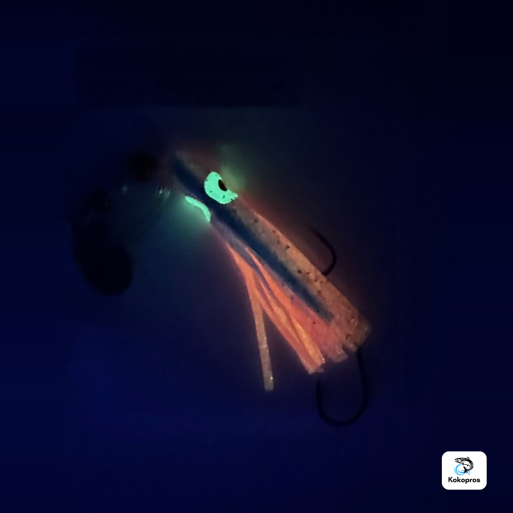 KOKOPROS® Pink and Purple luminous octopus hoochie glowing in the dark
