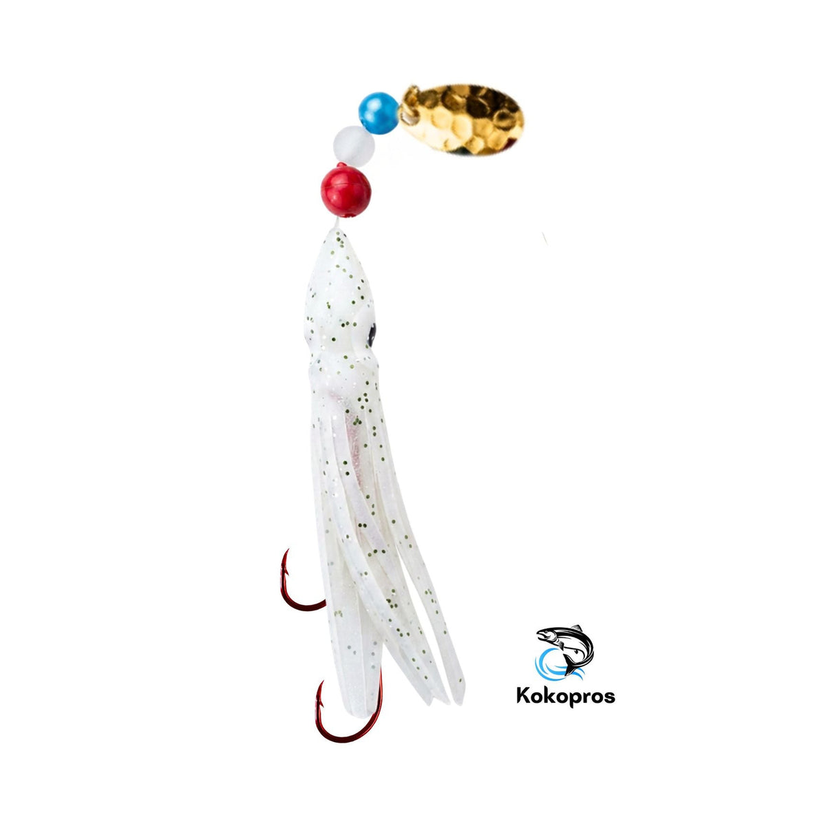 KOKOPROS® Ghost White #7 luminous octopus hoochie, 6 cm, nickel spinner blade
