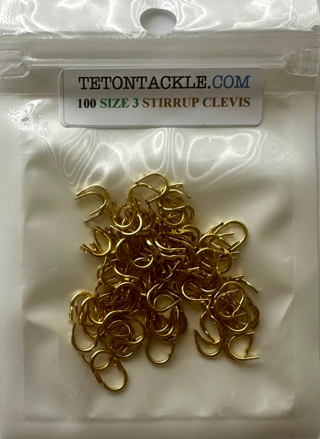 KOKOPROS® size 3 gold stirrup clevis, 100-pack, alternate view