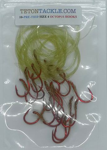 Size 4 Pre-Tied Red Octopus Hooks 10- packs (Adding this item to your main order, won’t change shipping cost)