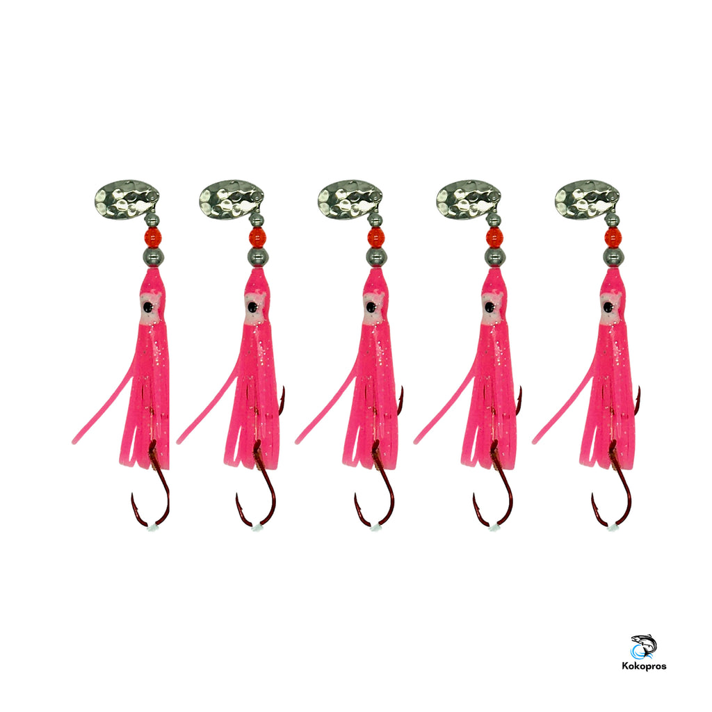 KOKOPROS® Hot Pink luminous octopus hoochies, 6 cm, 5-pack
