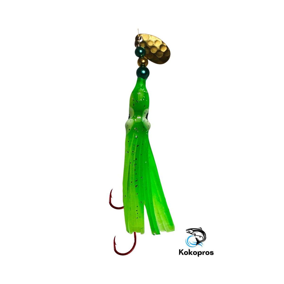 KOKOPROS® Green Chartreuse #10 luminous octopus hoochie, 6 cm, brass spinner blade