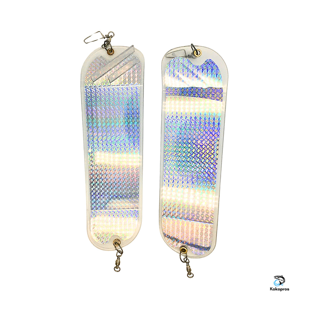KOKOPROS® 11-inch holographic Silver Machine salmon flashers, 2-pack