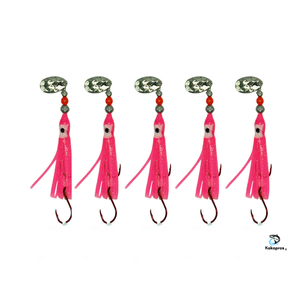 KOKOPROS® Hot Pink luminous octopus hoochies, 6 cm, 5-pack, alternate view