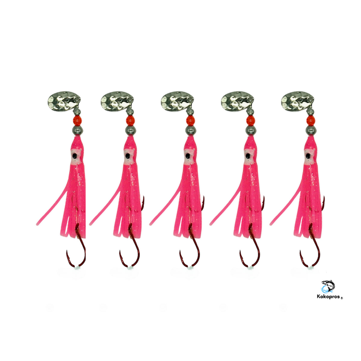 KOKOPROS® Hoochies - Hot Pink Luminous Octopus Hoochies  6cm  5 PK