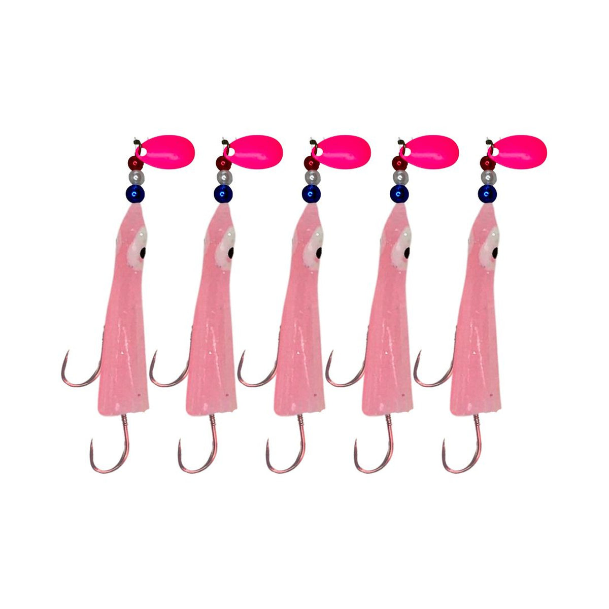 KOKOPROS® Lt Pink #1 luminous octopus hoochies, 6 cm, 5-pack