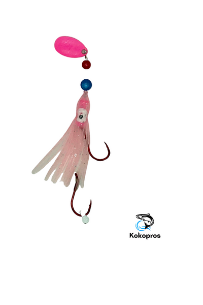 KOKOPROS® Hoochies- Lt Pink #1 Luminous Octopus Hoochies  6cm 5 PK