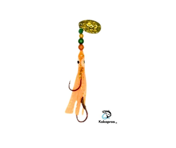 Micro Hoochie- KOKOPROS ® 4.5 cmTangerine # 5 - Luminous Micro Hoochie with Brass Spinner Blade