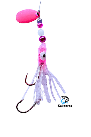 Hoochie - KOKOPROS ® Lt Pink #1 - Luminous Micro Hoochie with Pink Spinner Blade