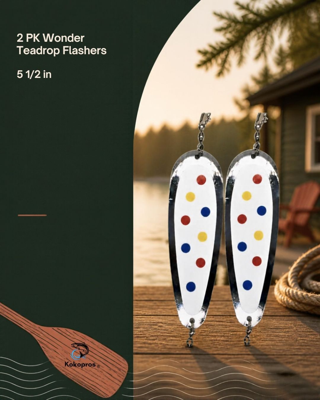 KOKOPROS® Wonder finished teardrop flashers, 5 1/2-inch, 2-pack, lifestyle scene