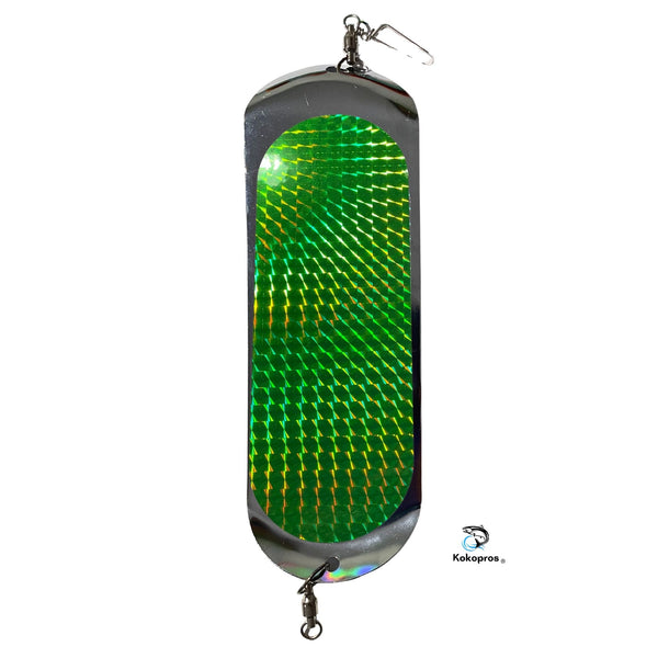 KOKOPROS® Salmon Fishing Flasher 8 1/2 in.  Purple and Green (2 PK) Bright Vibrant Colors for Attracting Fish - Durable Construction for Trolling Rigs