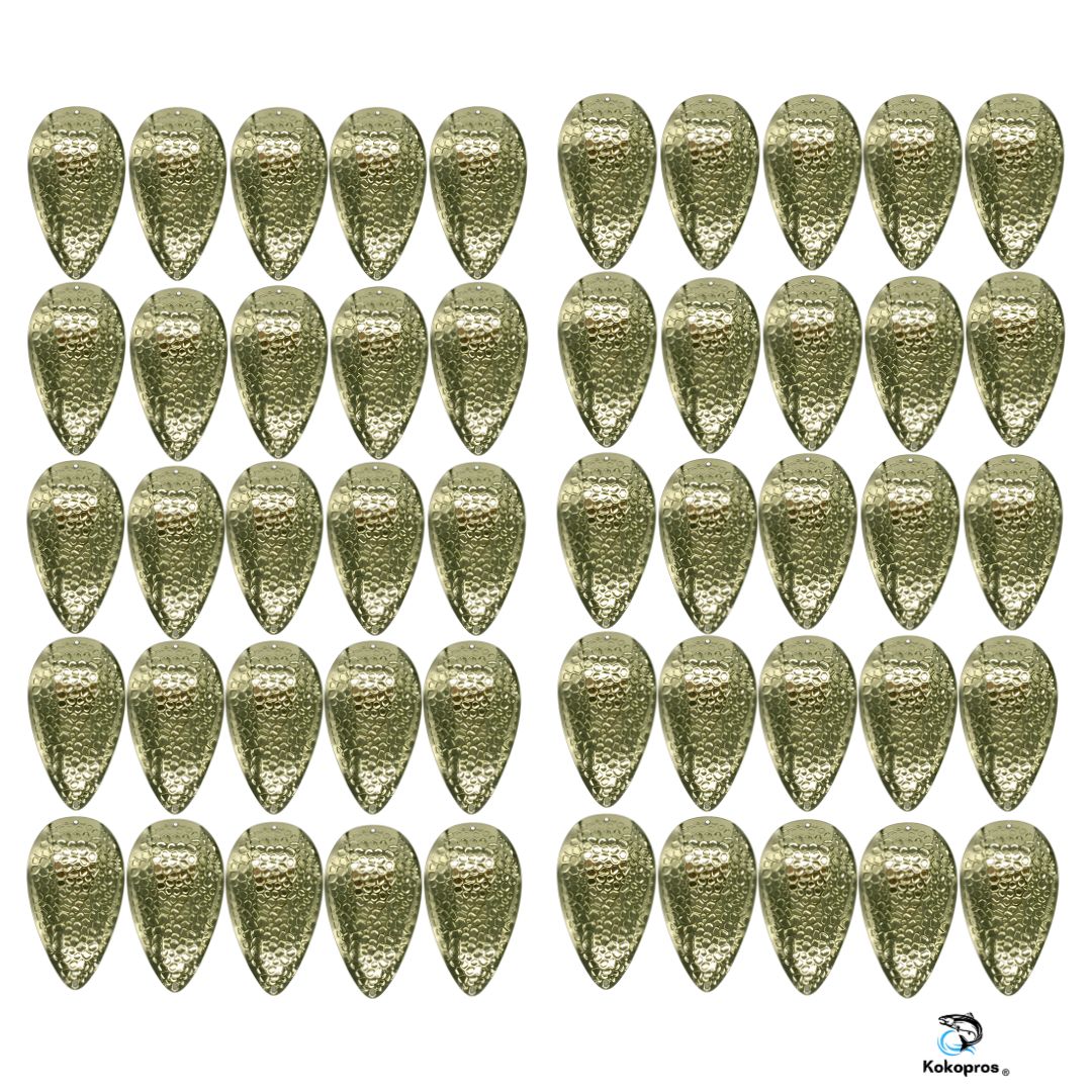 KOKOPROS® Spring Hammered 4-inch jet dodger blanks, 50-pack, Gold shown