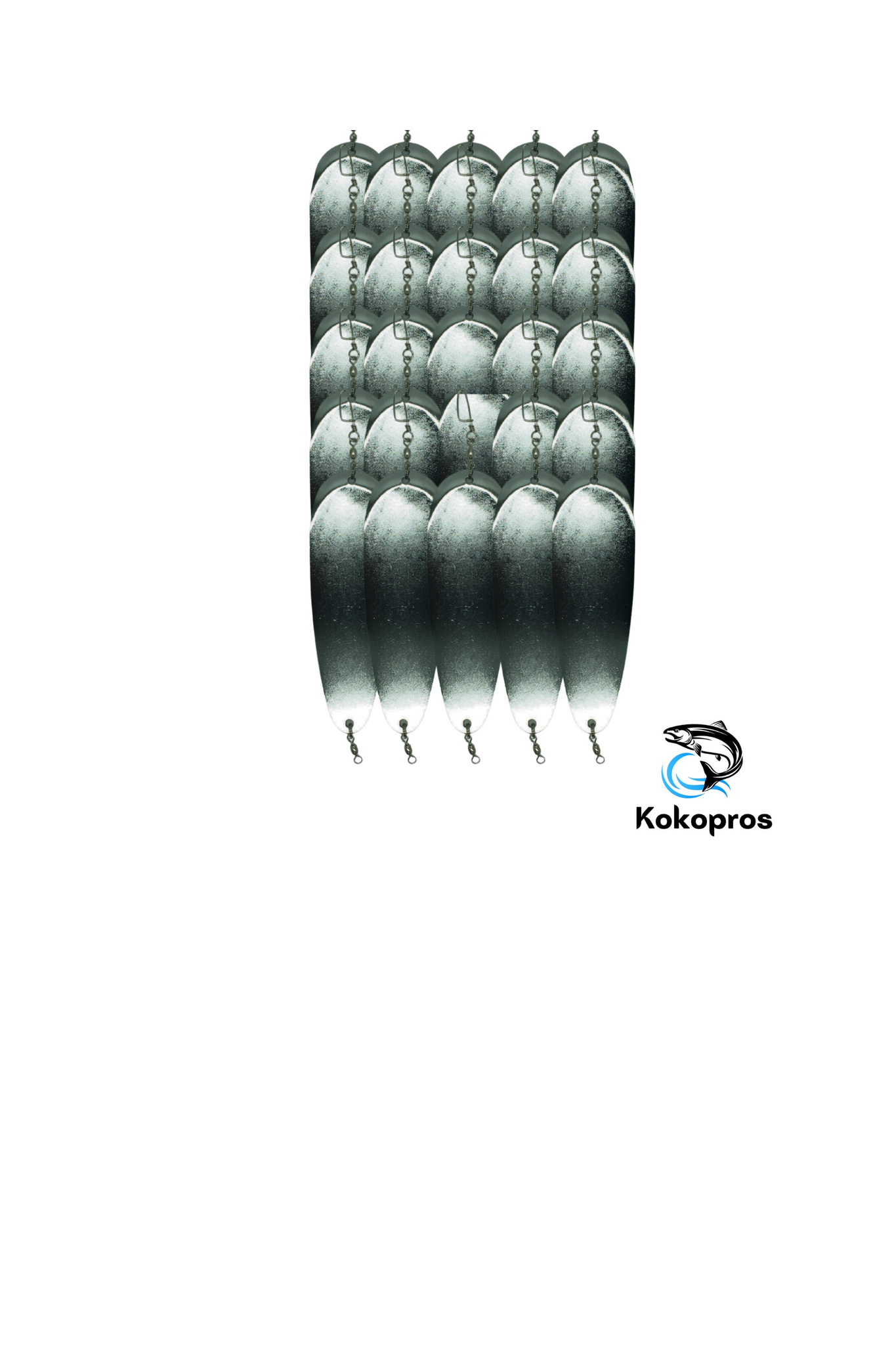 Teardrop Dodger Blanks 5 1/2 inch  includes split rings and swivels  25 Pack