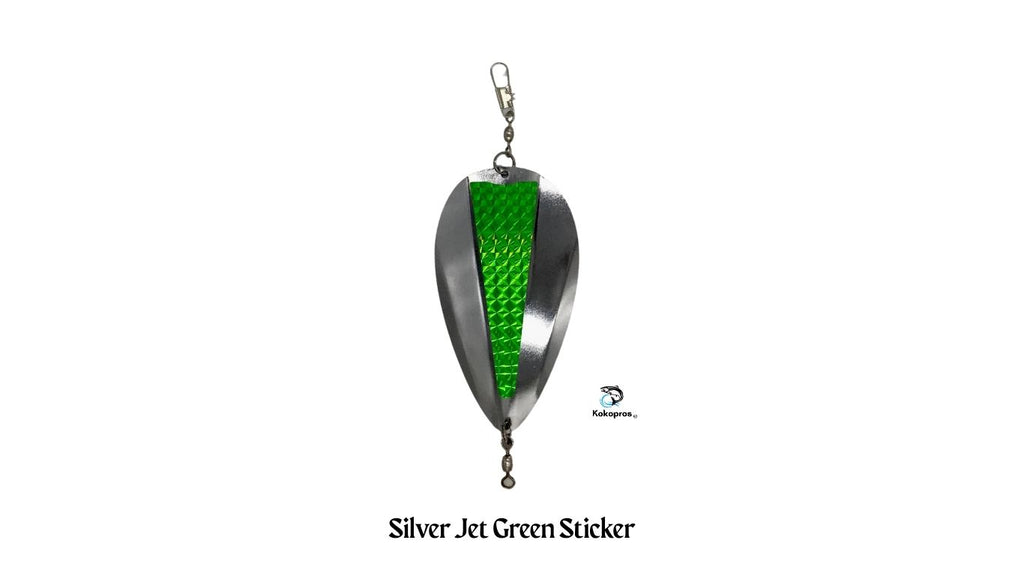 KOKOPROS® silver jet dodger with center console sticker, green sticker option