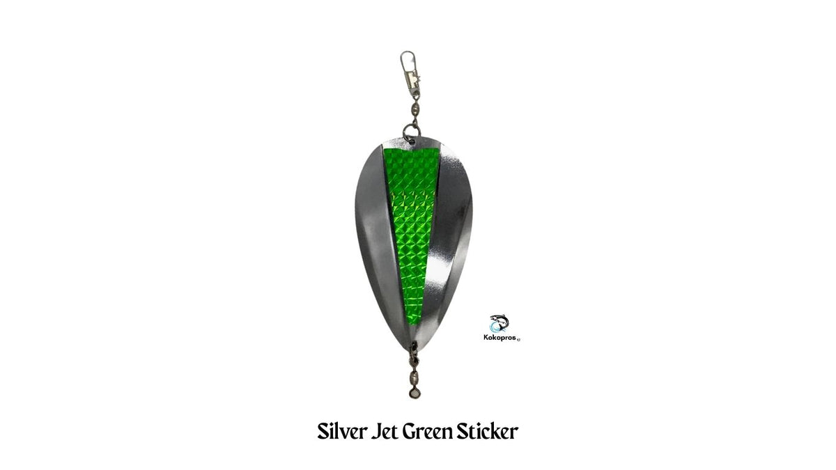 KOKOPROS® silver jet dodger with center console sticker, green sticker option