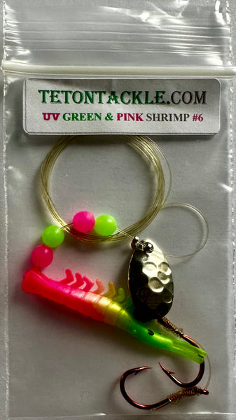Shrimp - UV Micro Shrimp #06 -Green and Pink with Nickel Spinner Blade