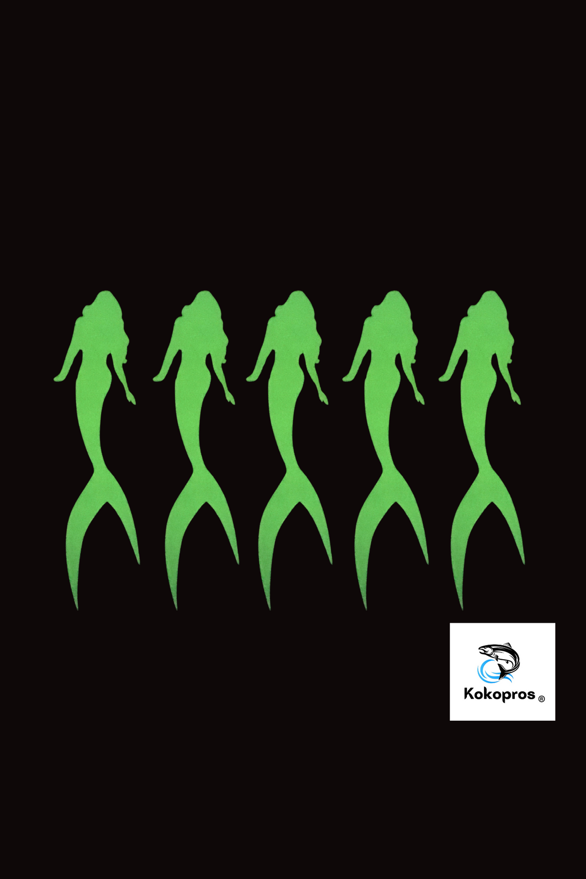 KOKOPROS® Lucky Mermaid stickers, 5-pack, on a black background