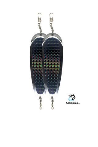 Dodger - KOKOPROS®  Kokanee Salmon Finished Teardrop Fishing Flashers 5 ½ inch Chrome Plated 2 PK - Vibrant Colors for Enhanced Attraction - Durable & Easy to Use - Black Holographic