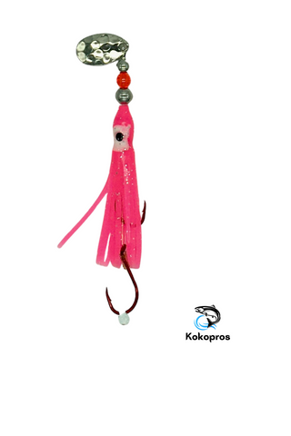 Hoochie -Hot Pink #2 Luminous Octopus Hoochie with Nickel Spinner Blade - 6cm