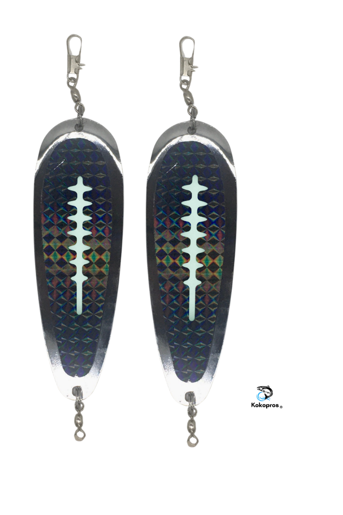 Dodger - KOKOPROS®  Kokanee Salmon Finished Teardrop Fishing Flashers 5 ½ inch Chrome Plated 2 PK - Vibrant Colors for Enhanced Attraction - Durable & Easy to Use - Black Holographic