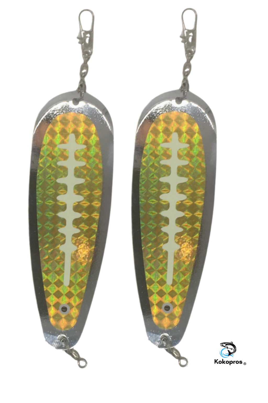 KOKOPROS® chrome-plated gold teardrop flashers with ladders, 5 1/2-inch, 2-pack