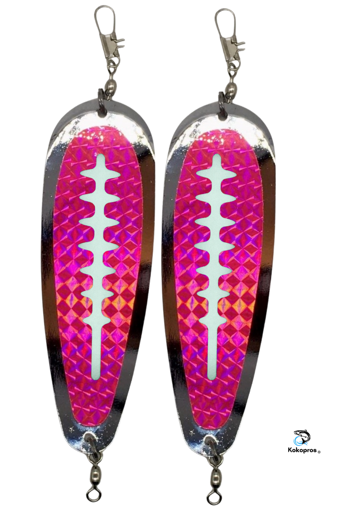 KOKOPROS® chrome-plated pink teardrop flashers with ladders, 5 1/2-inch, 2-pack