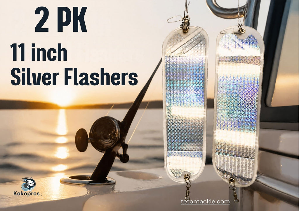 KOKOPROS® 11-inch holographic Silver Machine salmon flashers, 2-pack, alternate view 3