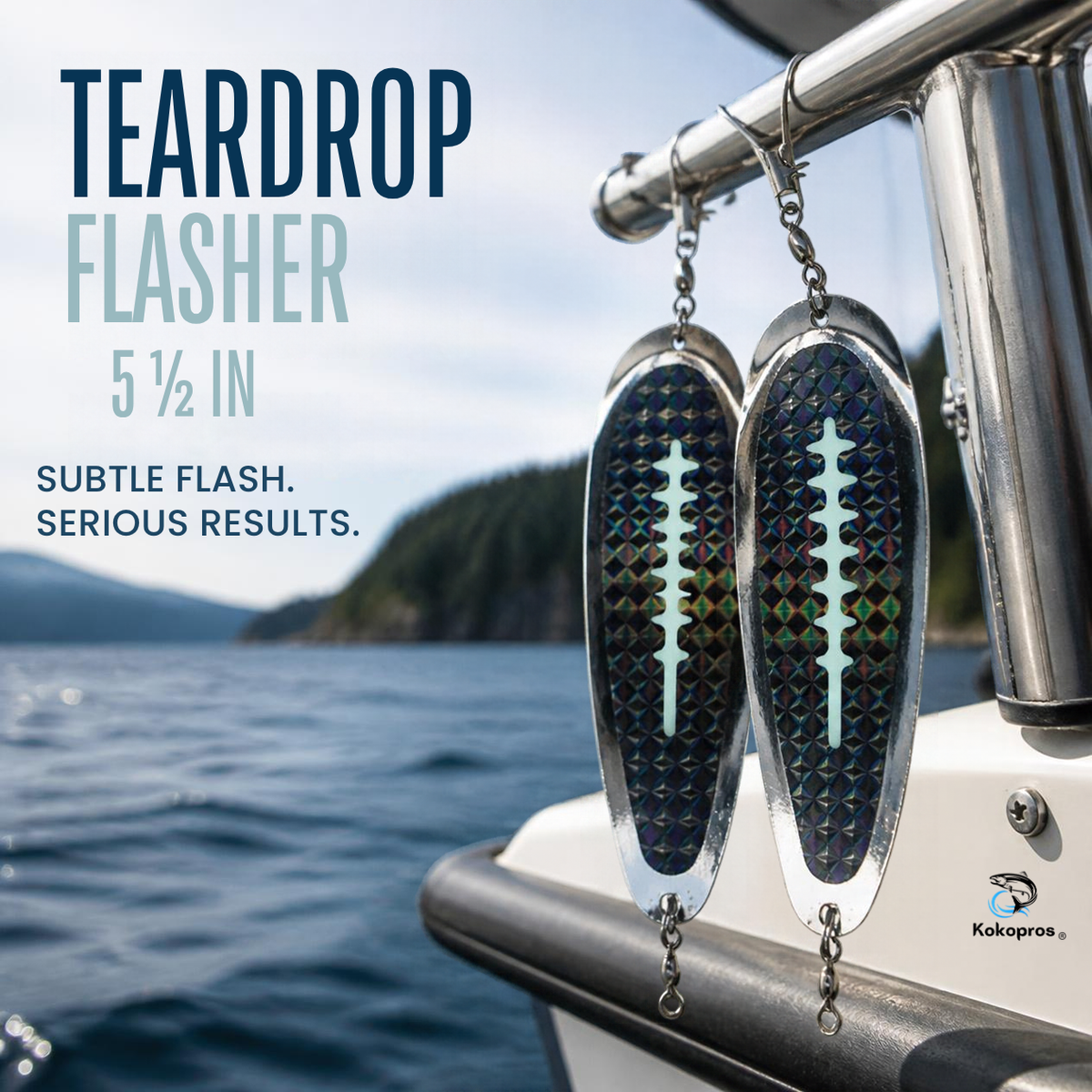 Dodger - KOKOPROS®  Kokanee Salmon Finished Teardrop Fishing Flashers 5 ½ inch Chrome Plated 2 PK - Vibrant Colors for Enhanced Attraction - Durable & Easy to Use - Black Holographic