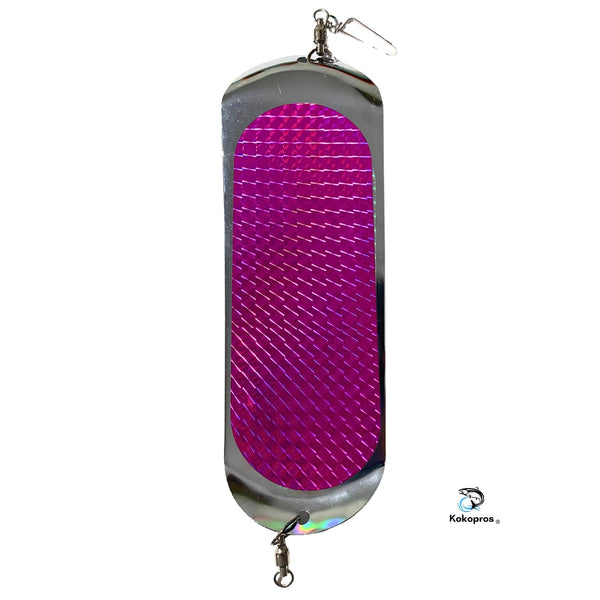 KOKOPROS® Salmon Fishing Flasher 8 1/2 in.  Purple and Green (2 PK) Bright Vibrant Colors for Attracting Fish - Durable Construction for Trolling Rigs