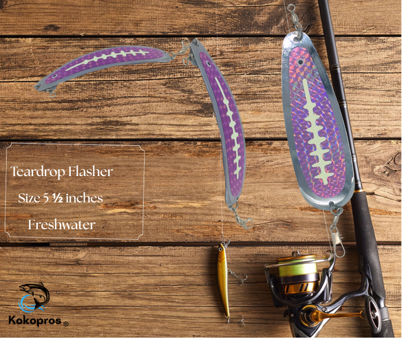 Dodger - KOKOPROS® *Flasher for Kokanee Salmon - Bright Vibrant Colors for Attracting Fish - Durable Construction for Trolling Rigs 5 1/2 inch Teardrop Flasher in Bright Purple