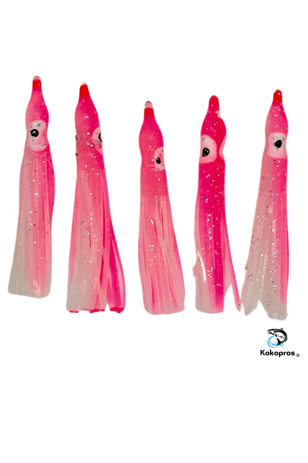 KOKOPROS® pink and white squid skirts, 6 cm, 5-pack, five skirts