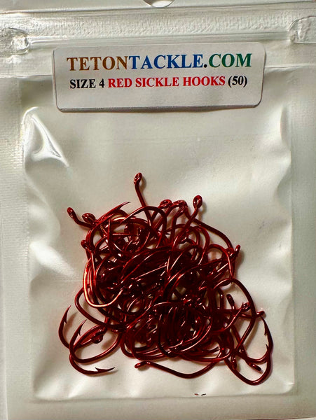 Hooks - Red Sickle Hooks-Size 4- 50 Pack