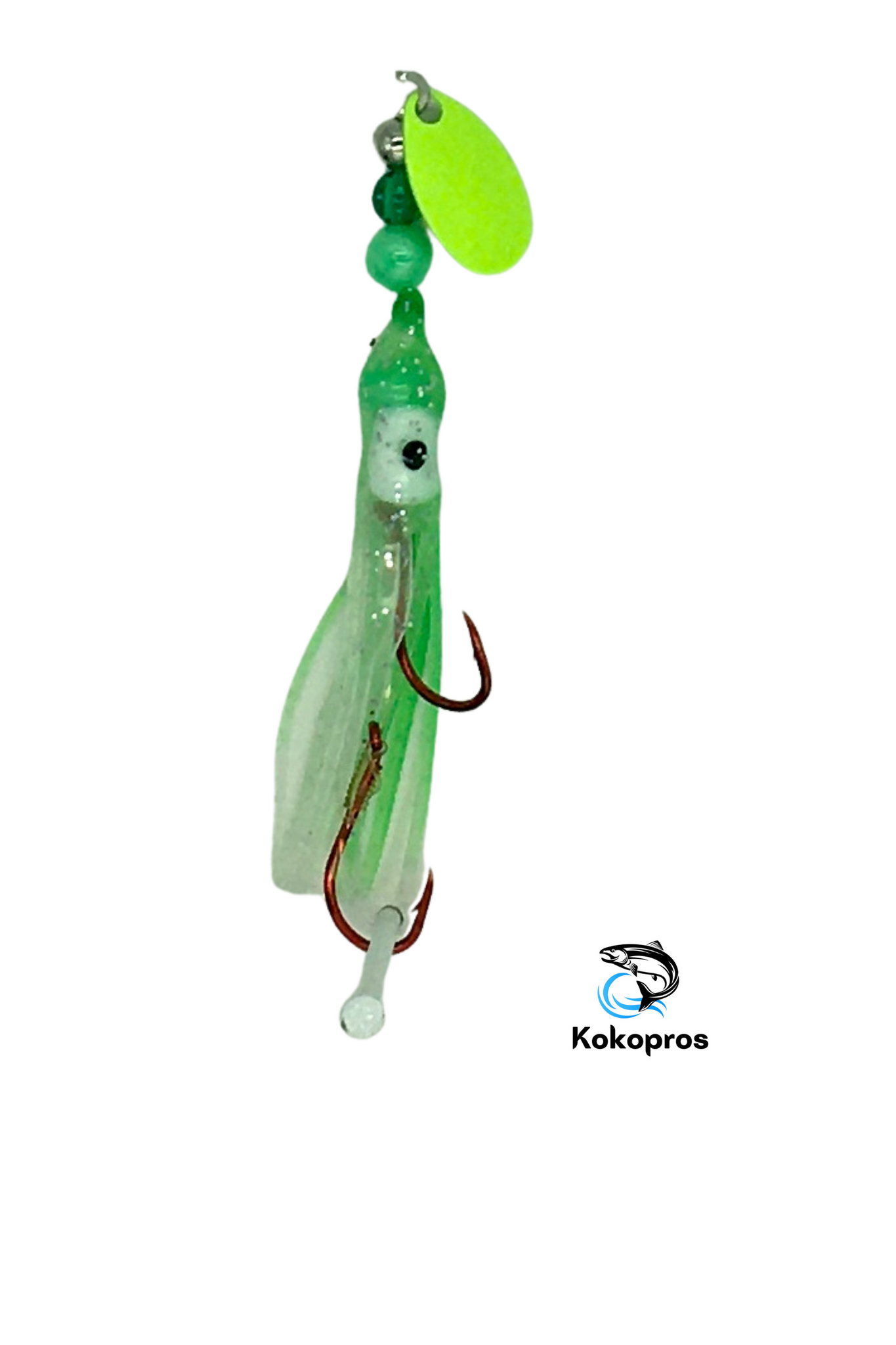 Hoochie - Green and White #5  Luminous Octopus Hoochies with Nickel Spinner Blade- 6cm