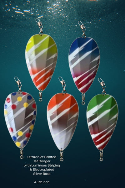 KOKOPROS® Jet Squadron 5 PK New painted Jet Dodgers 4 1/2-inch 5- Pack for Salmon Fishing