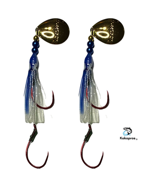 Salmon Tackle - Kokopros® Twin Pack Blue Magic Salmon Hoochies  (2) -4/0 Red Octopus Snell